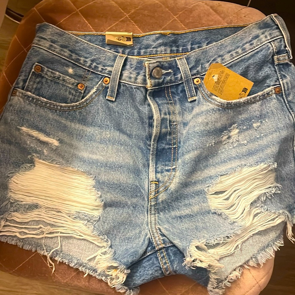 Levi's Classic Blue Ripped Jean Shorts